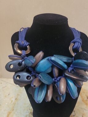 Handcrafted Blue & Bronze Statement Necklace - Women Jewelry